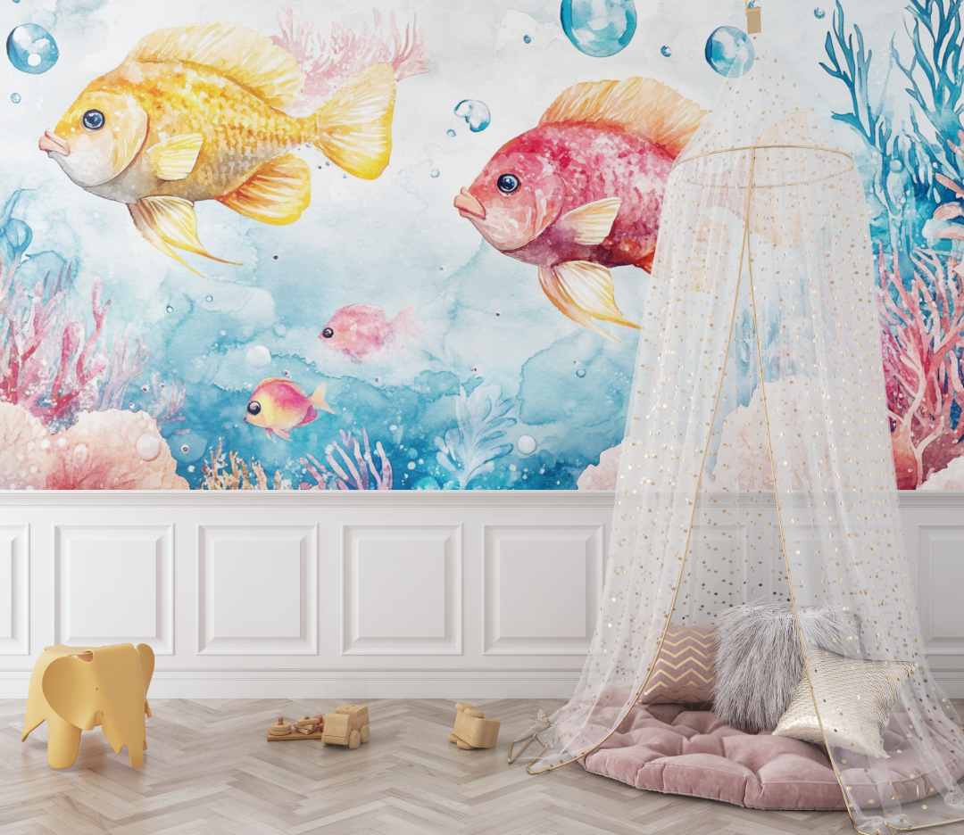 Papier peint marin panoramique poisson bebe