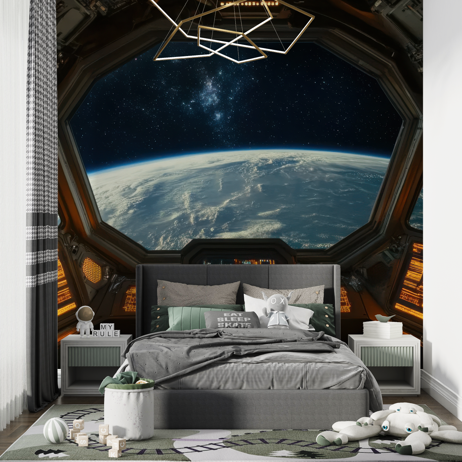 Papier peint espace vue interie...vaisseau chambre de garcon