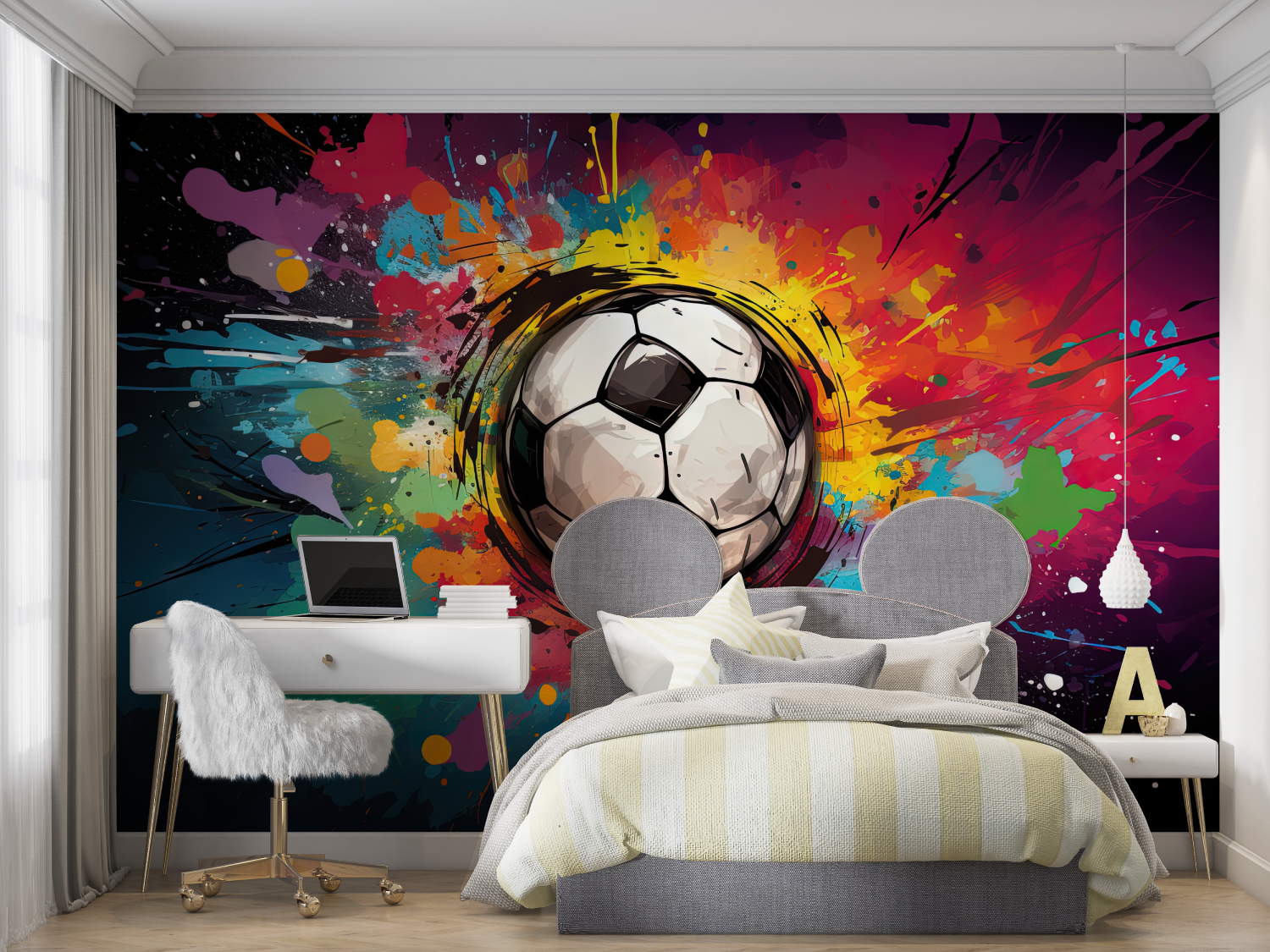 Papier peint ballon en grafitti foot mur chambre panoramique