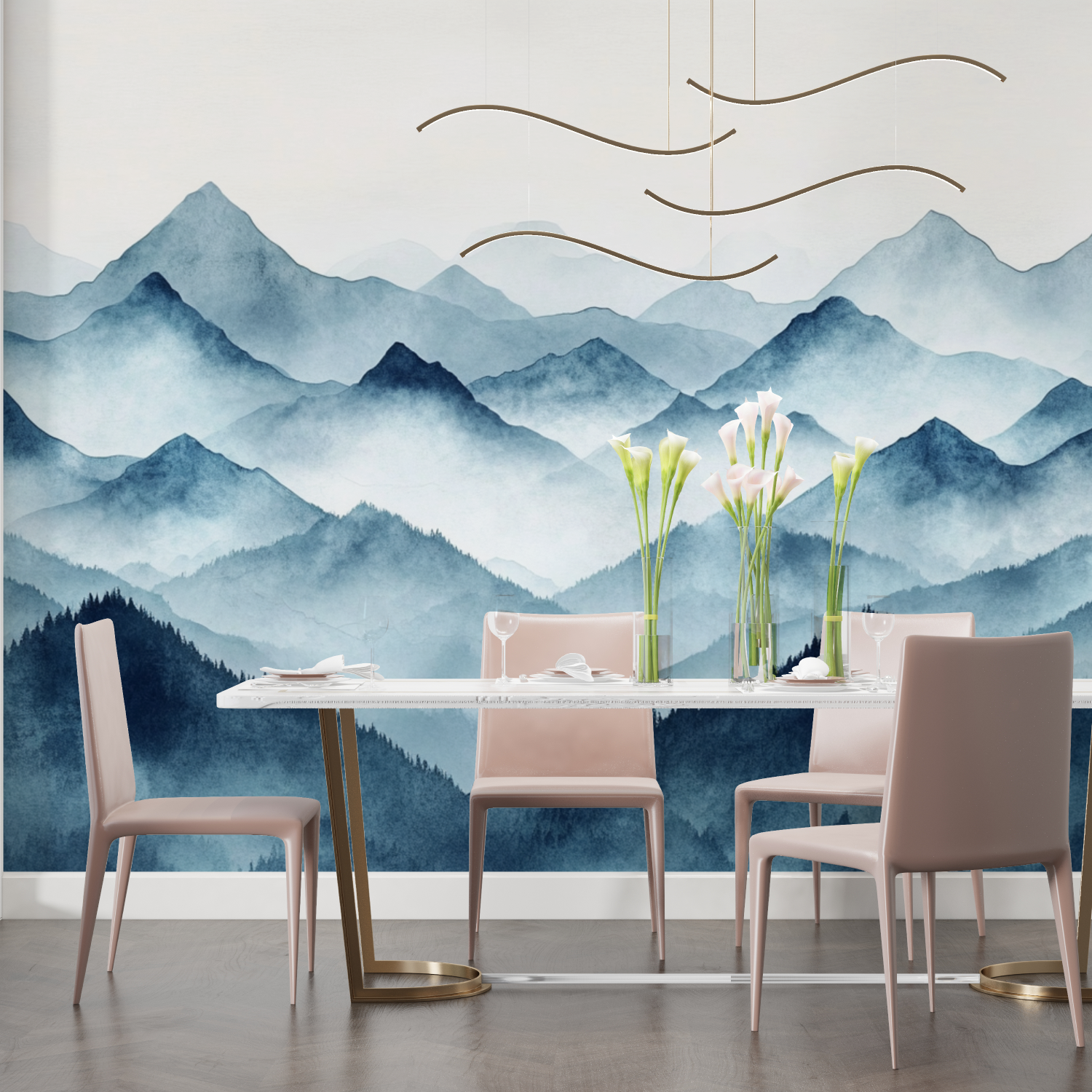 Papier peint aquarelle paysage montagne salon