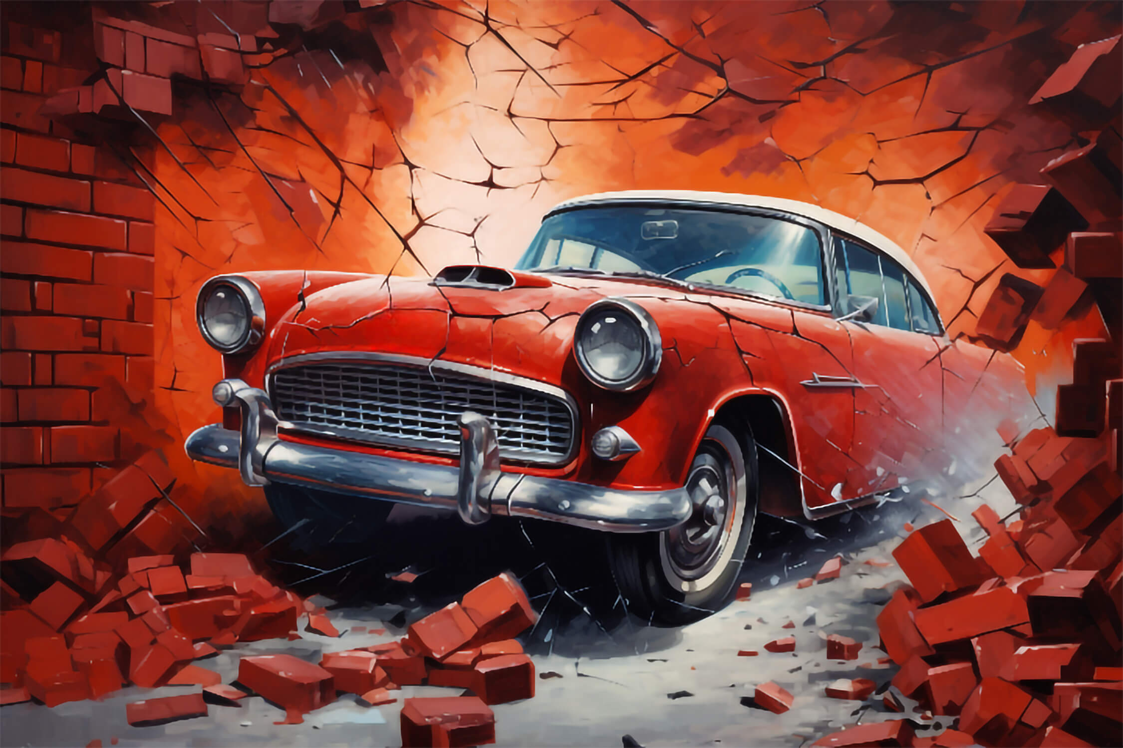 Papier Peint Trompe L'oeil Voiture Brique