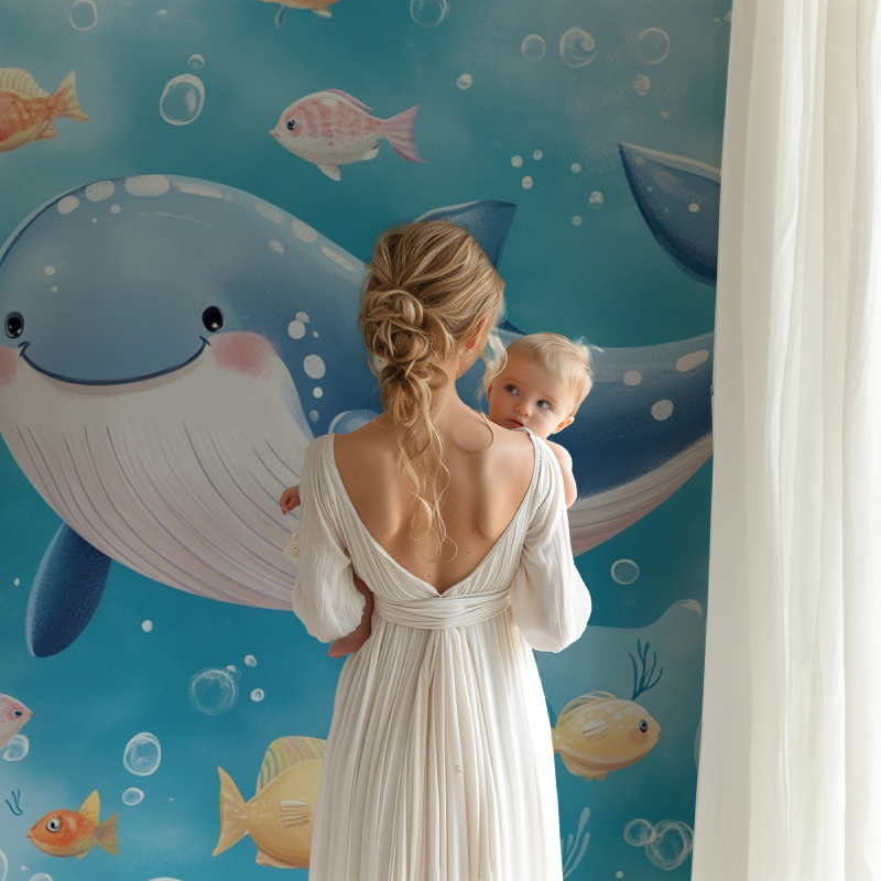 Papier peint marin baleine heureuse bb123