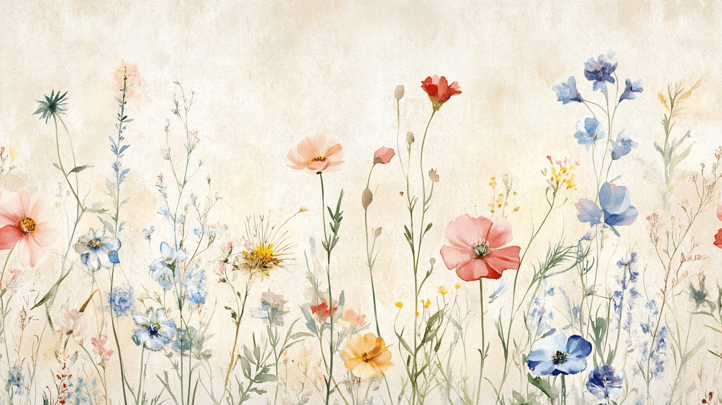 Papier Peint Aquarelle Fleurs Herbes