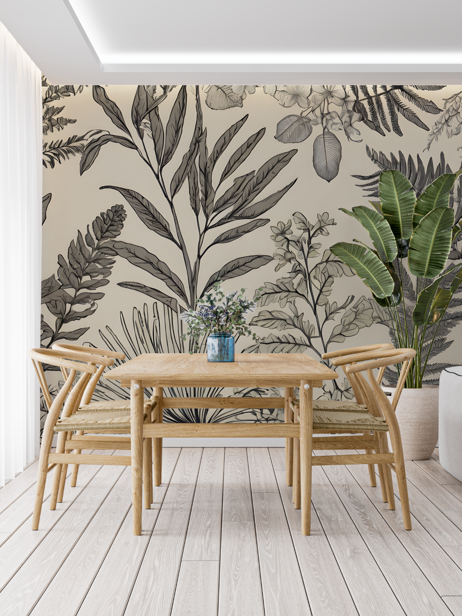 Papier Peint Toile De Jouy Fleur Tropicale - tapisserie