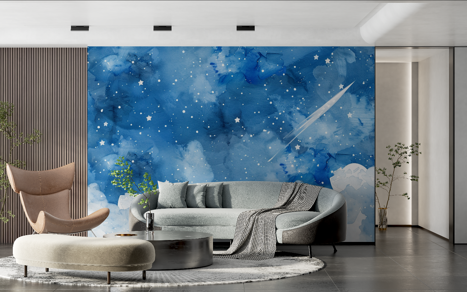 Papier peint aquarelle ciel etoile tendance 2024