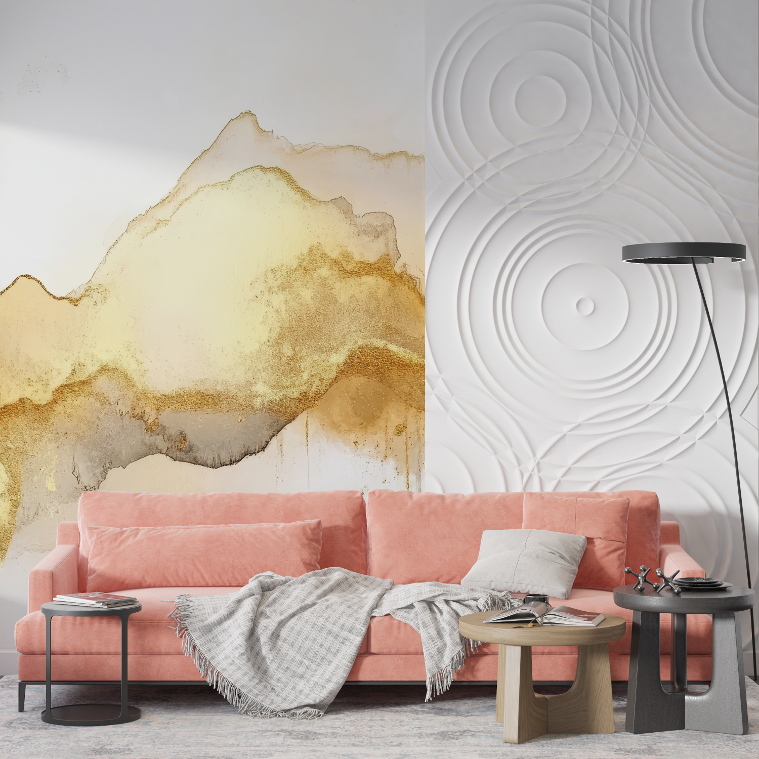 Papier peint aquarelle doree mur