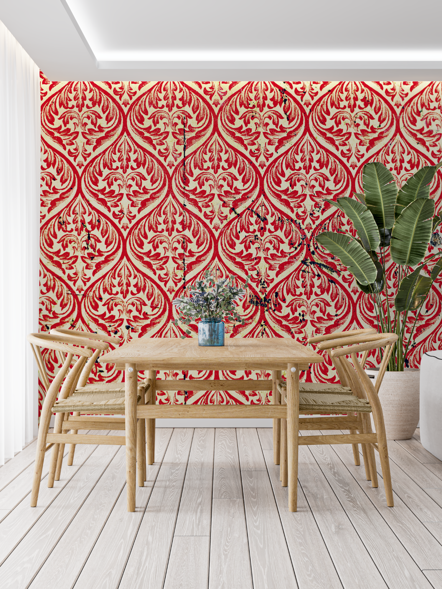 Papier Peint Baroque Rouge Usé - panoramique tendance