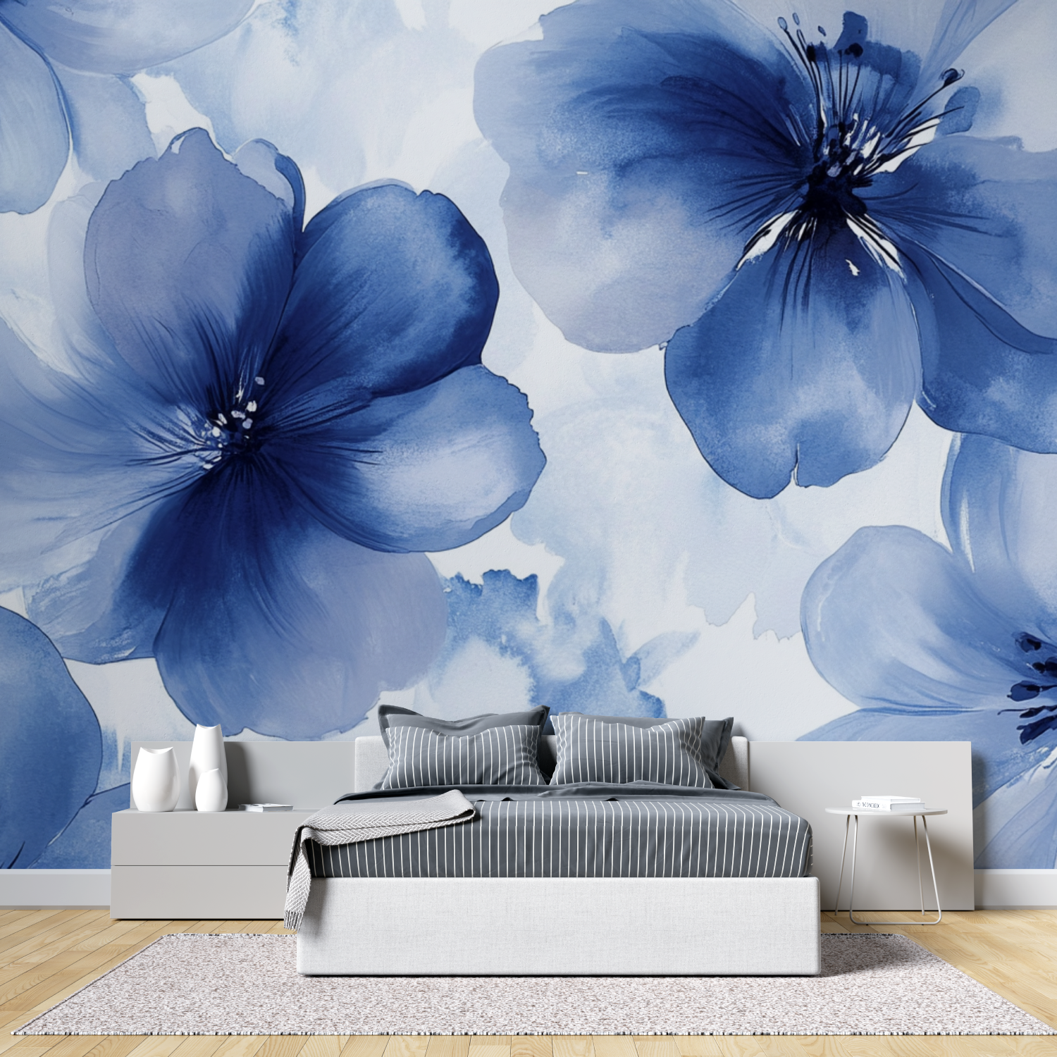 Papier peint aquarelle fleur elegante tete de lit