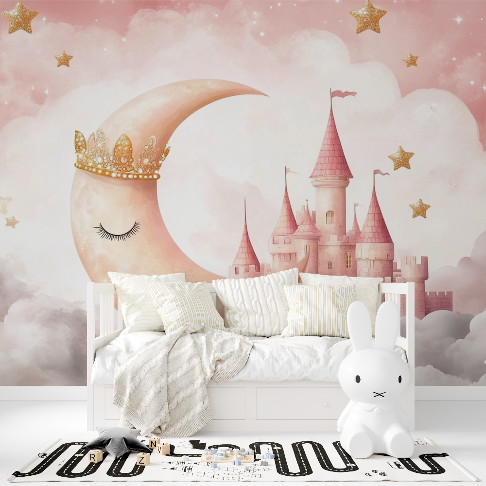 Papier peint princesse lune couronnee tapisserie fille