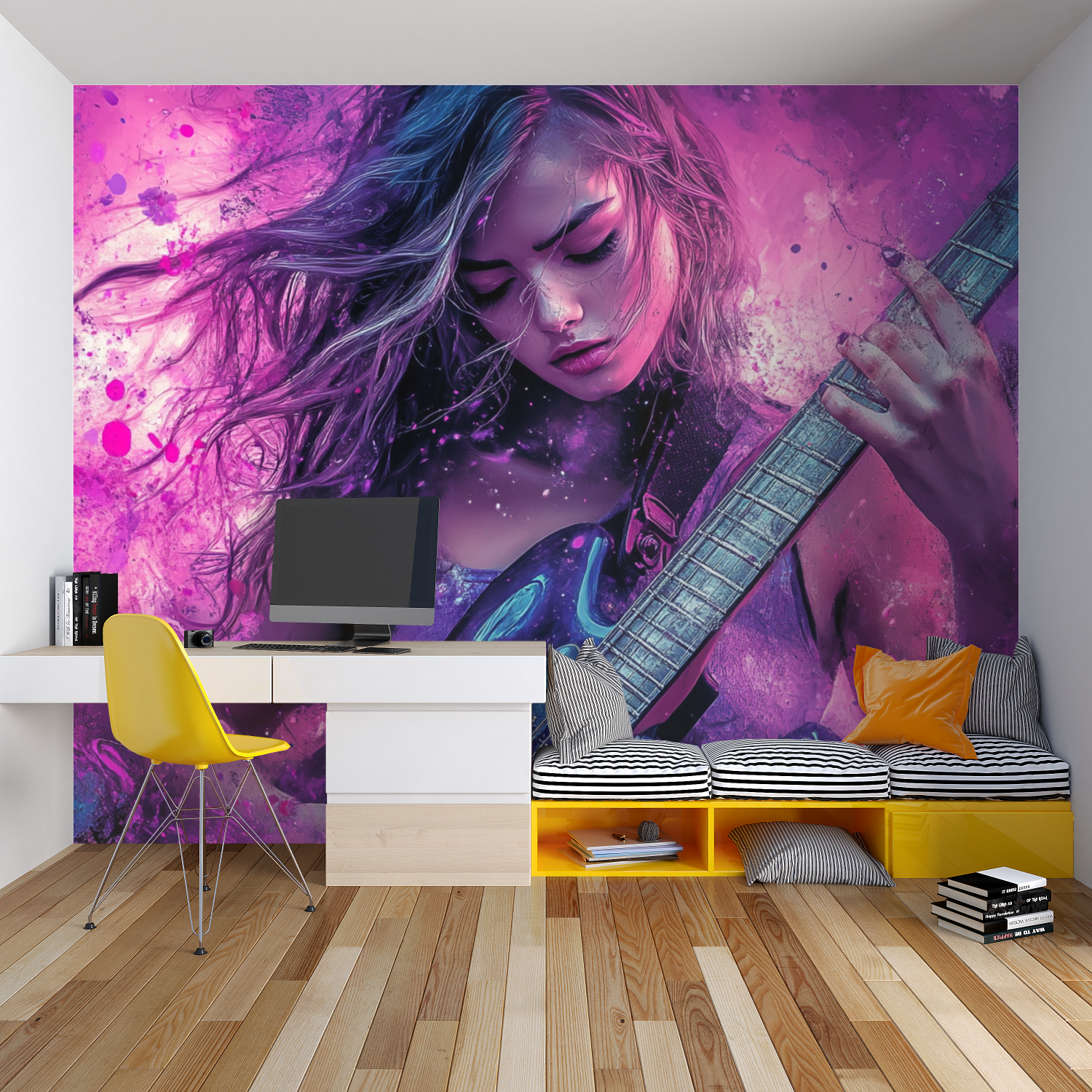 Papier peint graffiti fille rose chambre garcon lit