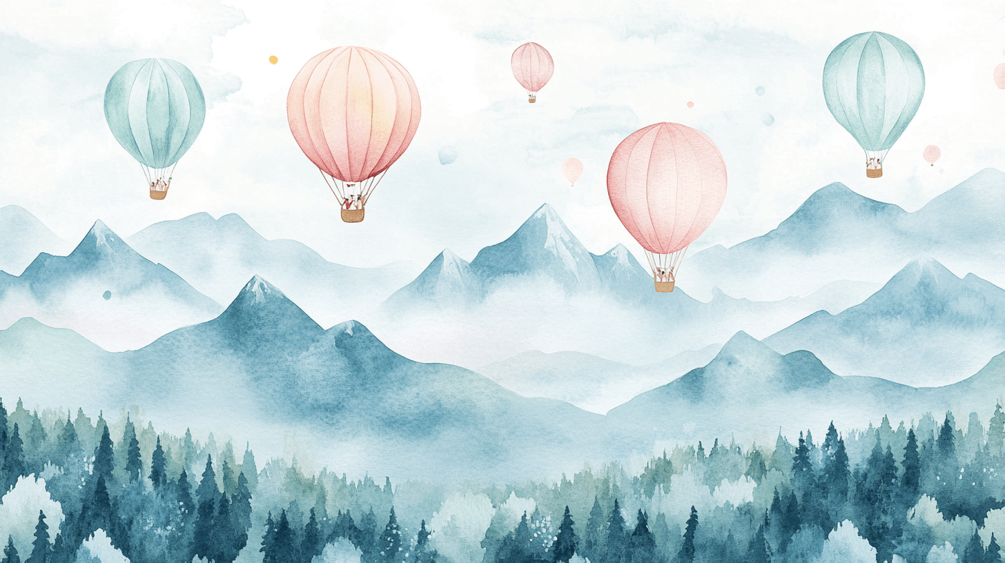 Papier Peint Montgolfière Et Montagnes Douces