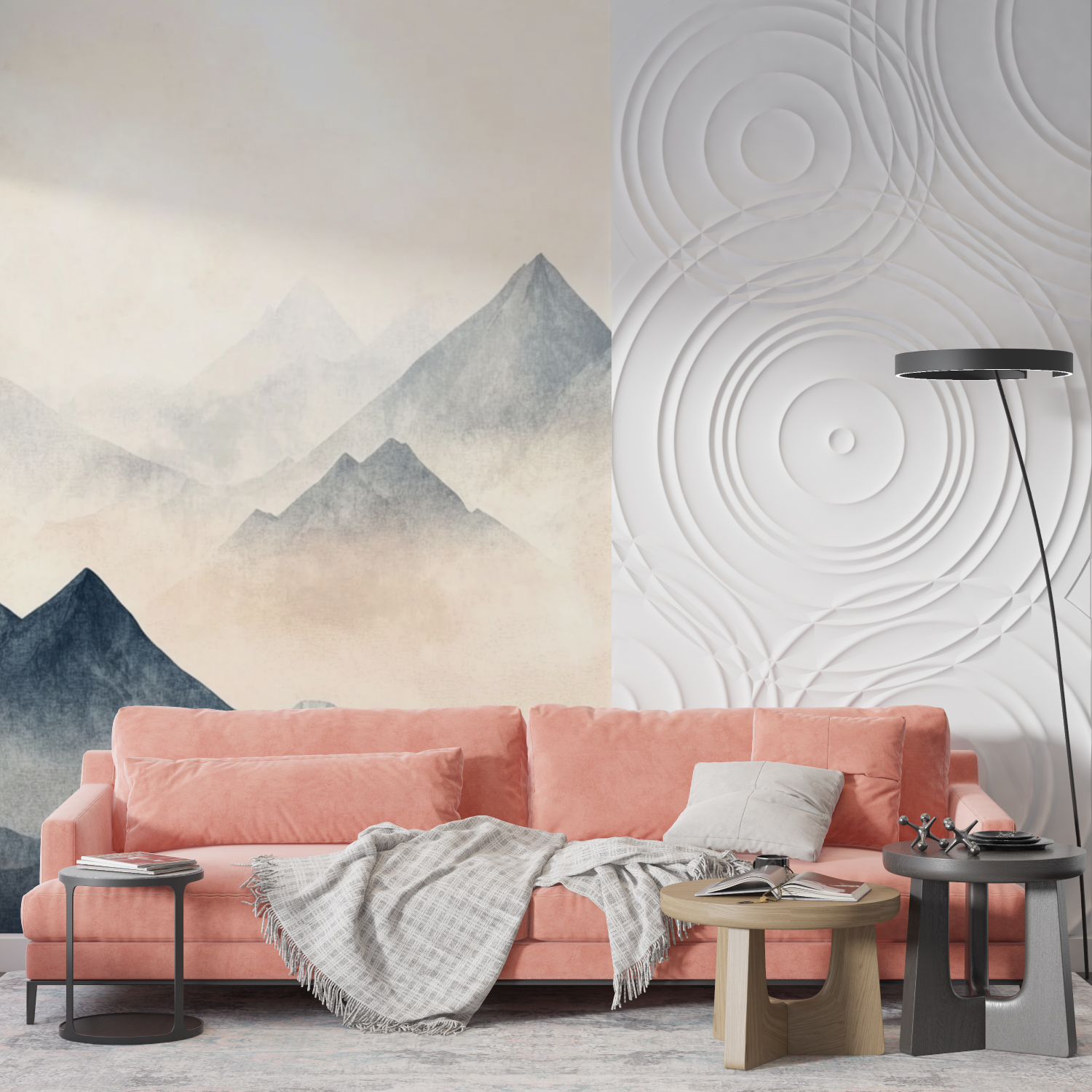 Papier peint aquarelle montagnes brumeuses mur