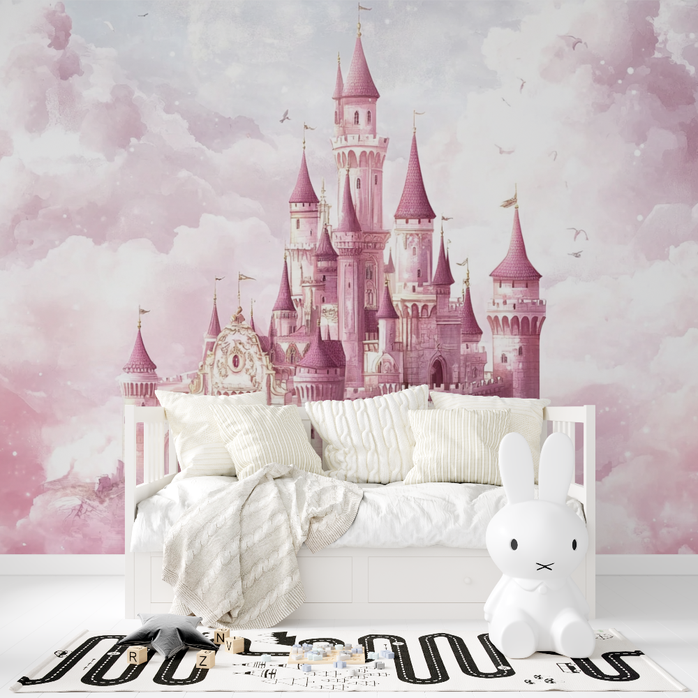 Papier peint princesse chateau rose tapisserie fille