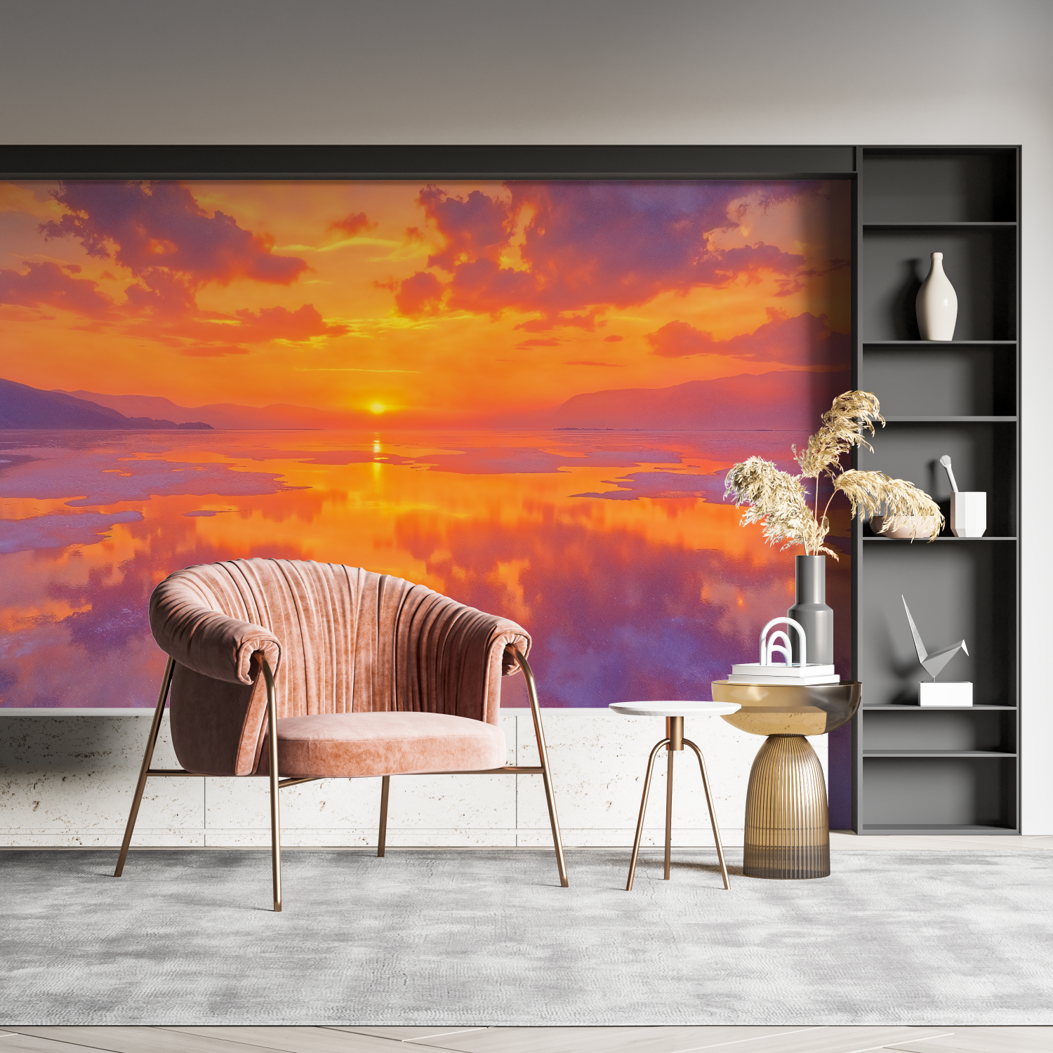 Papier peint aquarelle coucher soleil pano mural