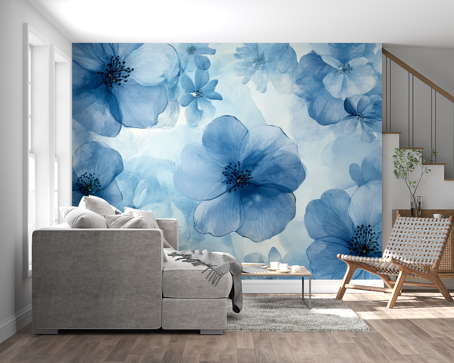 Papier peint aquarelle fleurs b...slucides panoramique mural