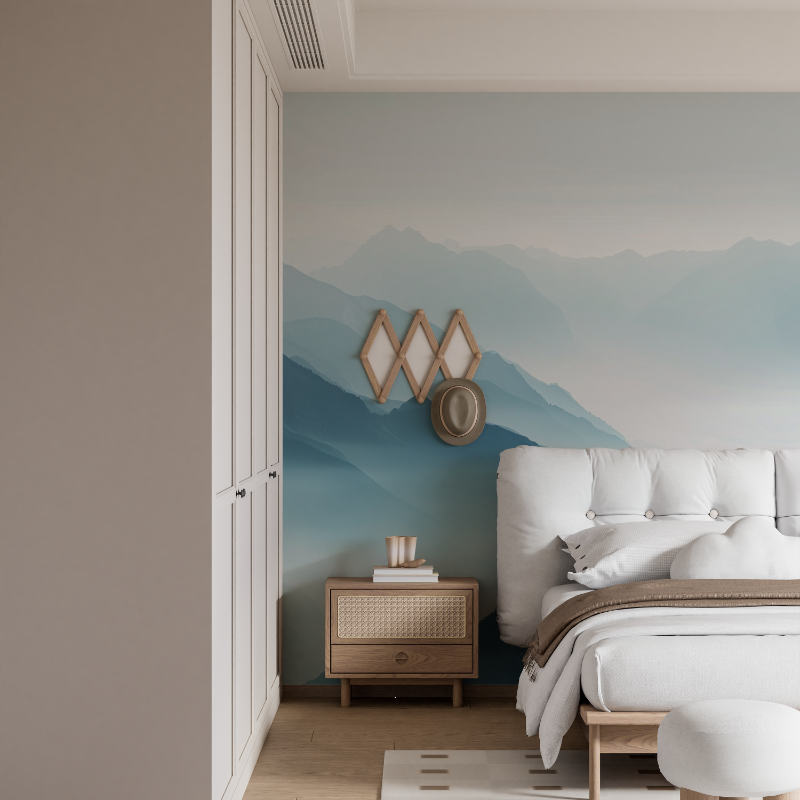 Papier peint panoramique cimes mist mural