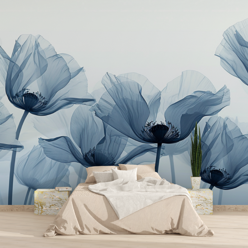Papier peint aquarelle fleurs bleu tapisserie 2025