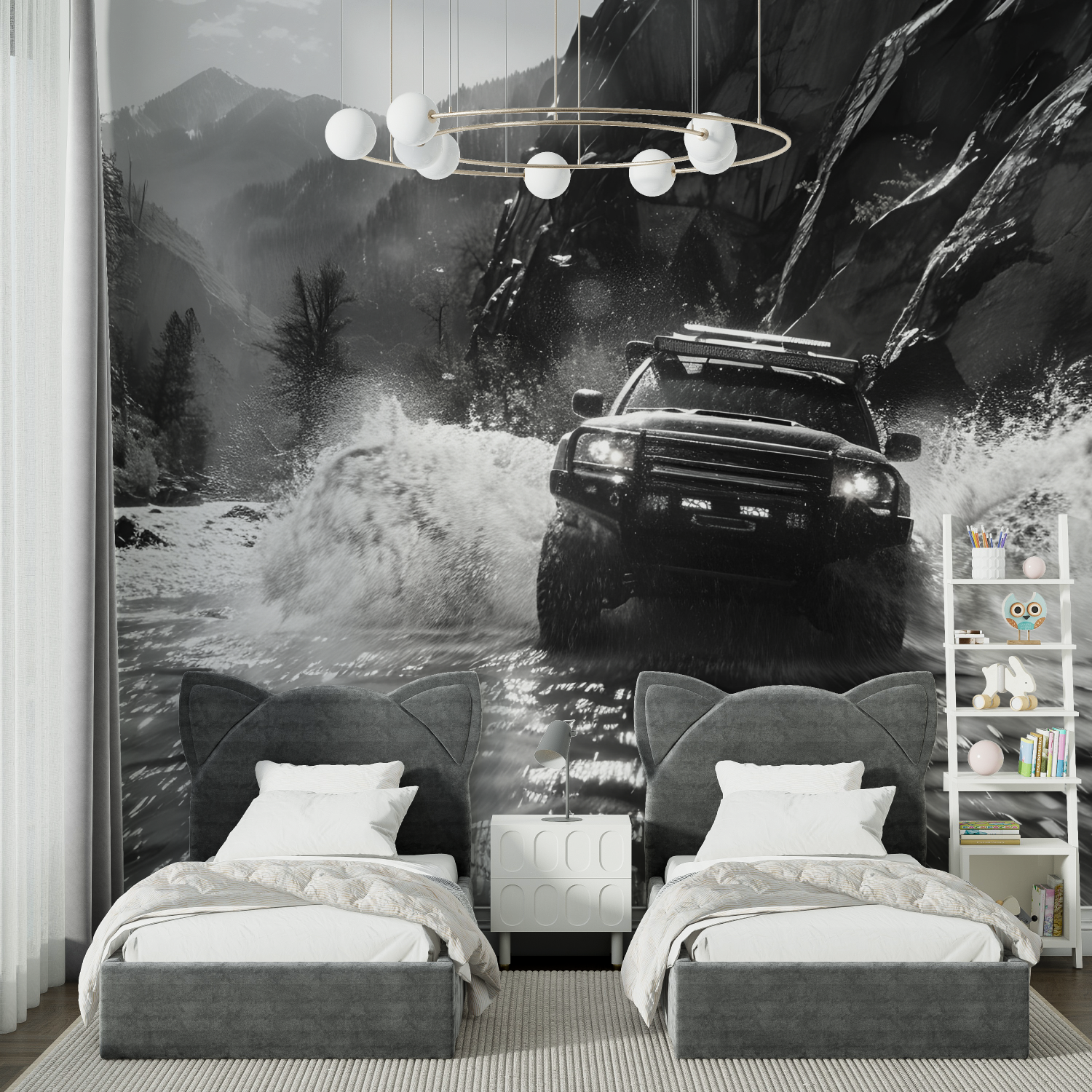 Papier peint noir et blanc voit...de rally chambre spiderman