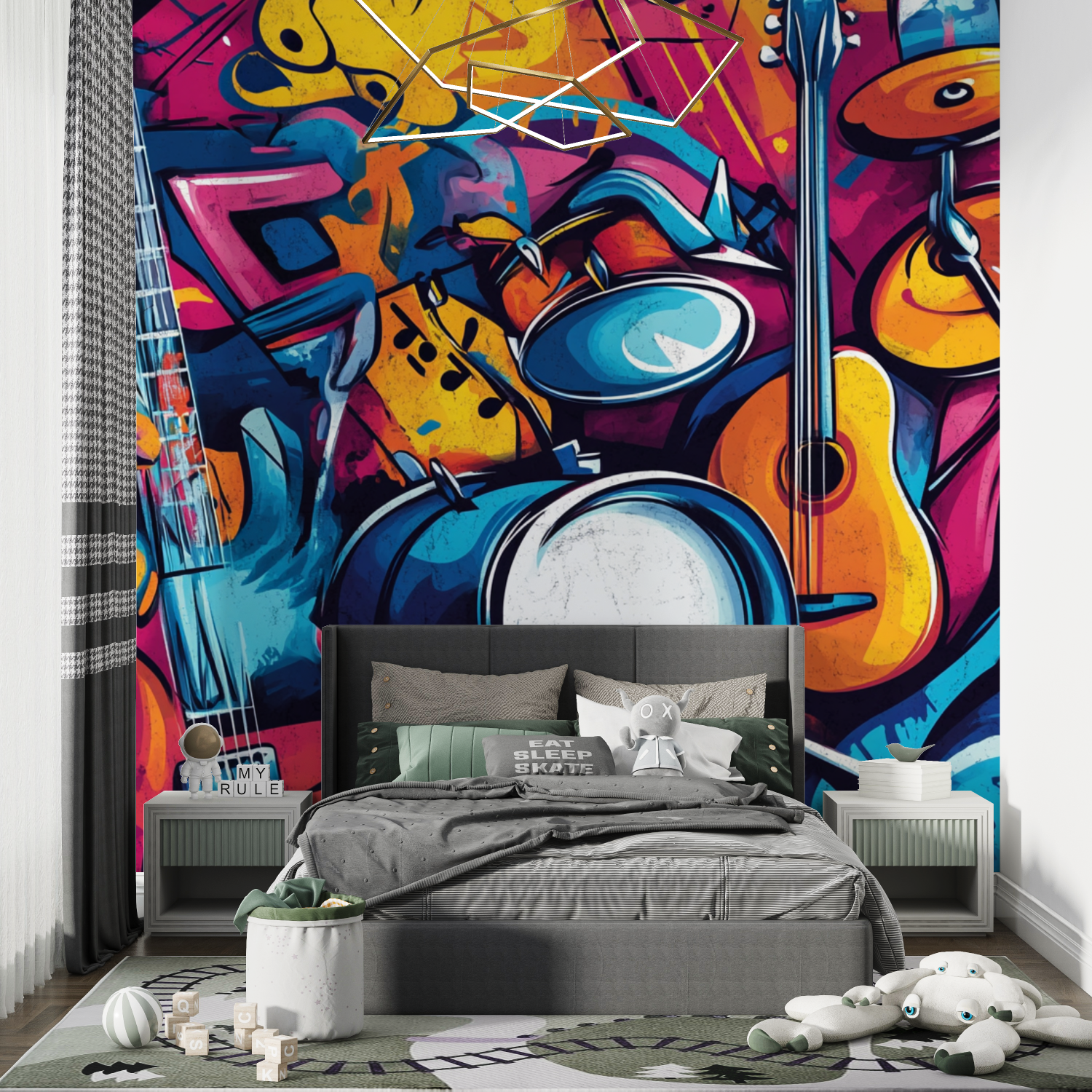 Papier peint fresque musique chambre de garcon