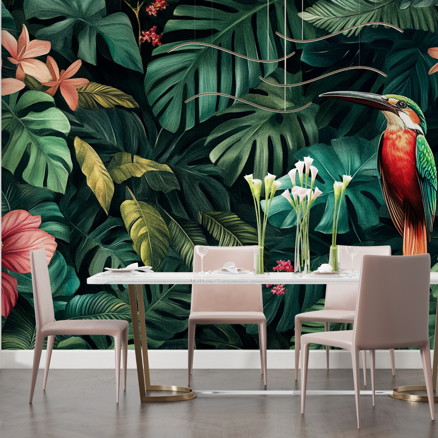 Papier peint aquarelle jungle exotique salon