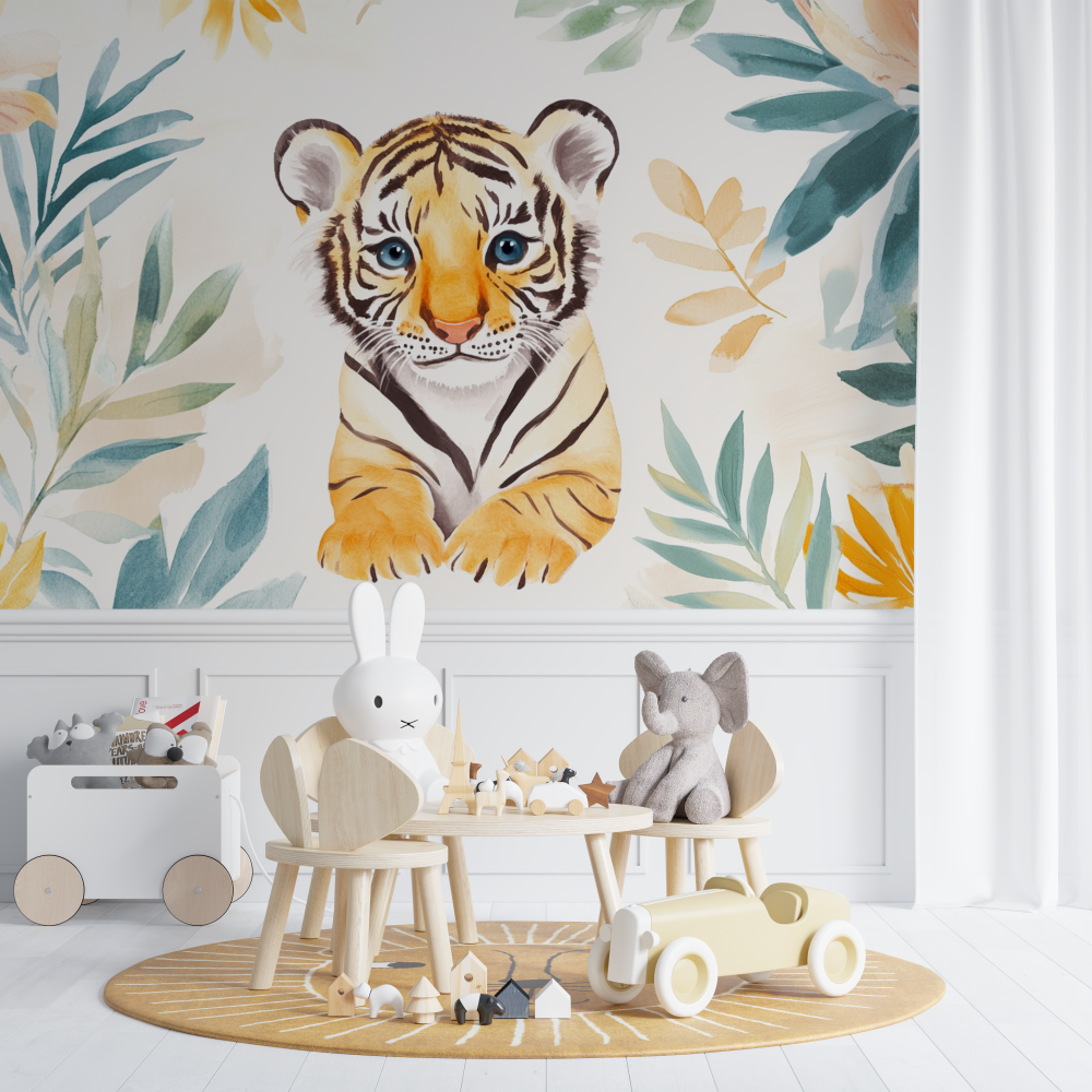 Papier peint tigre et motifs ethniques chambre de bebe