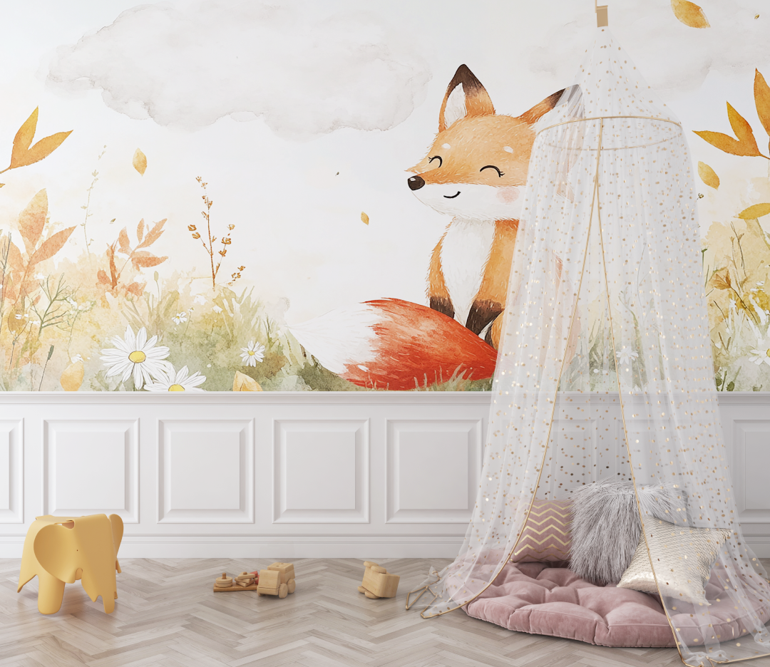 Papier peint renard mignon bebe