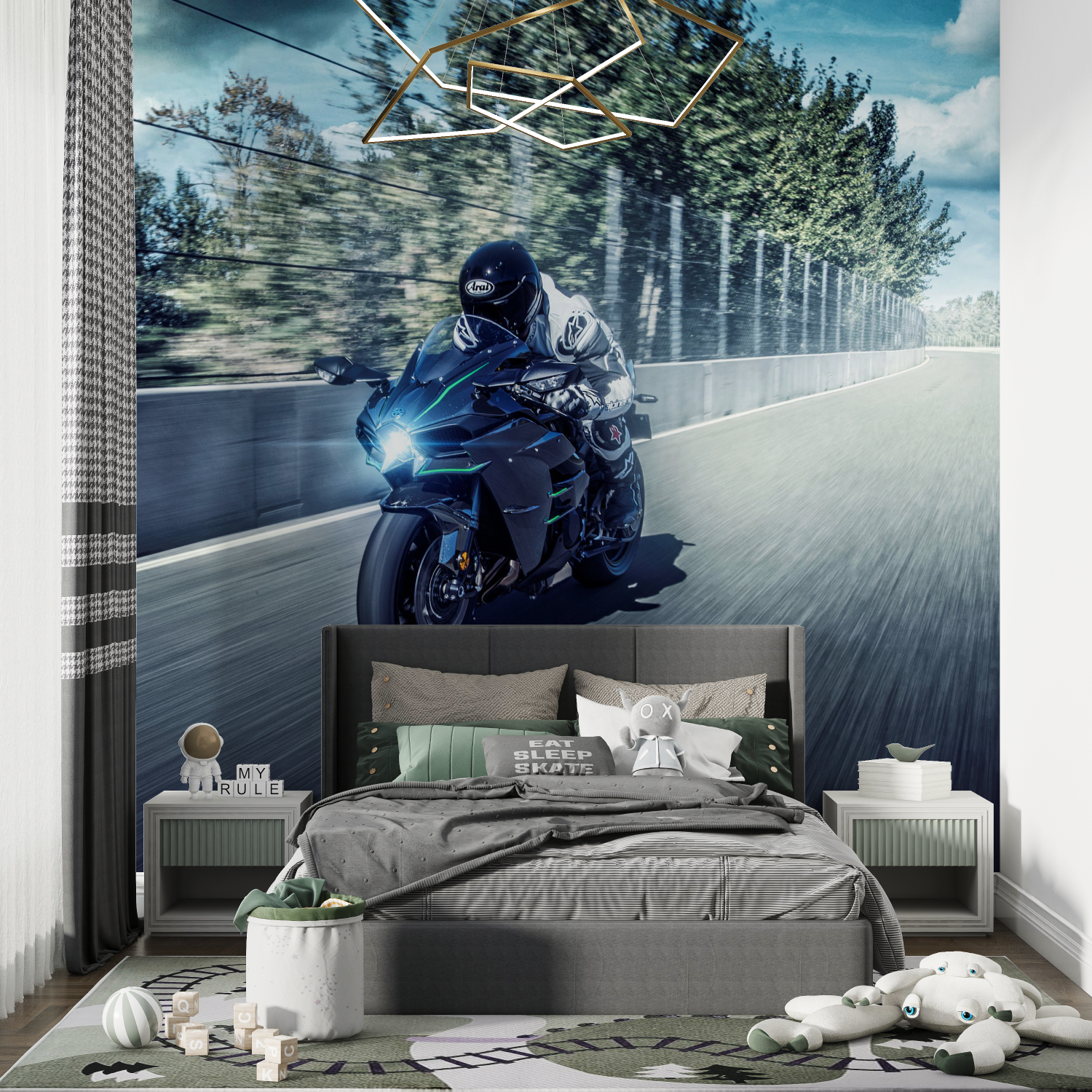 Papier peint moto kawasaki course chambre de garcon