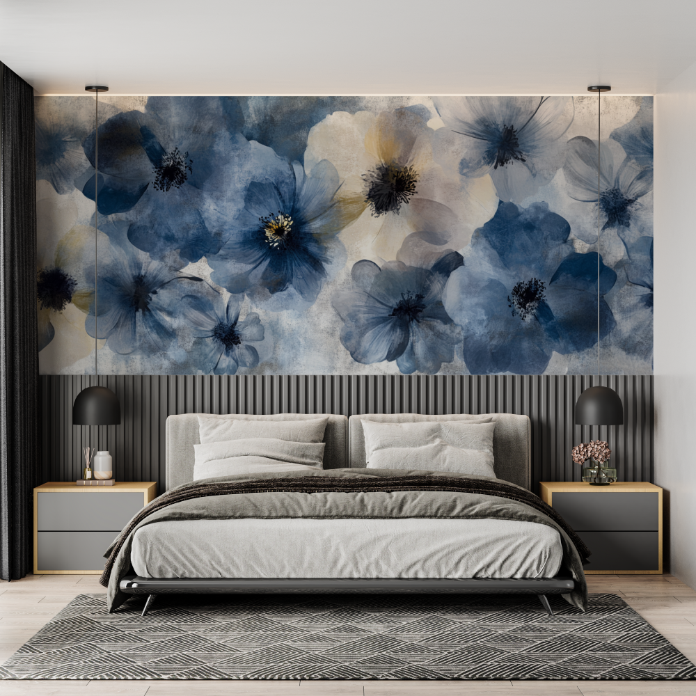 Papier peint aquarelle fleurs a...s sur beton chambre adulte