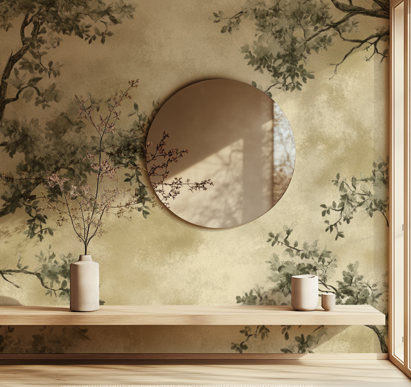 Papier peint arbre vintage miroir