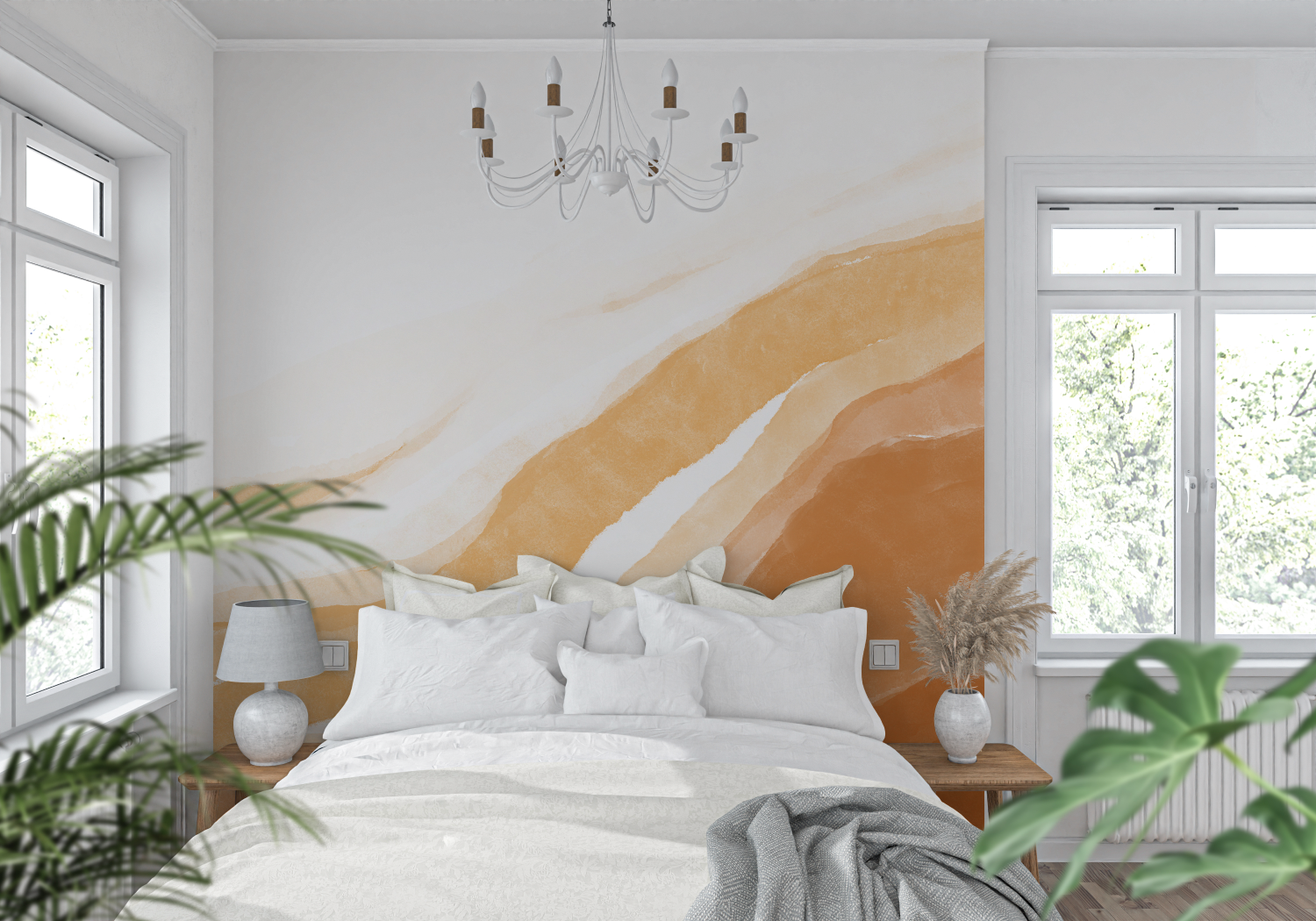 Papier peint aquarelle tons beiges tendance mur