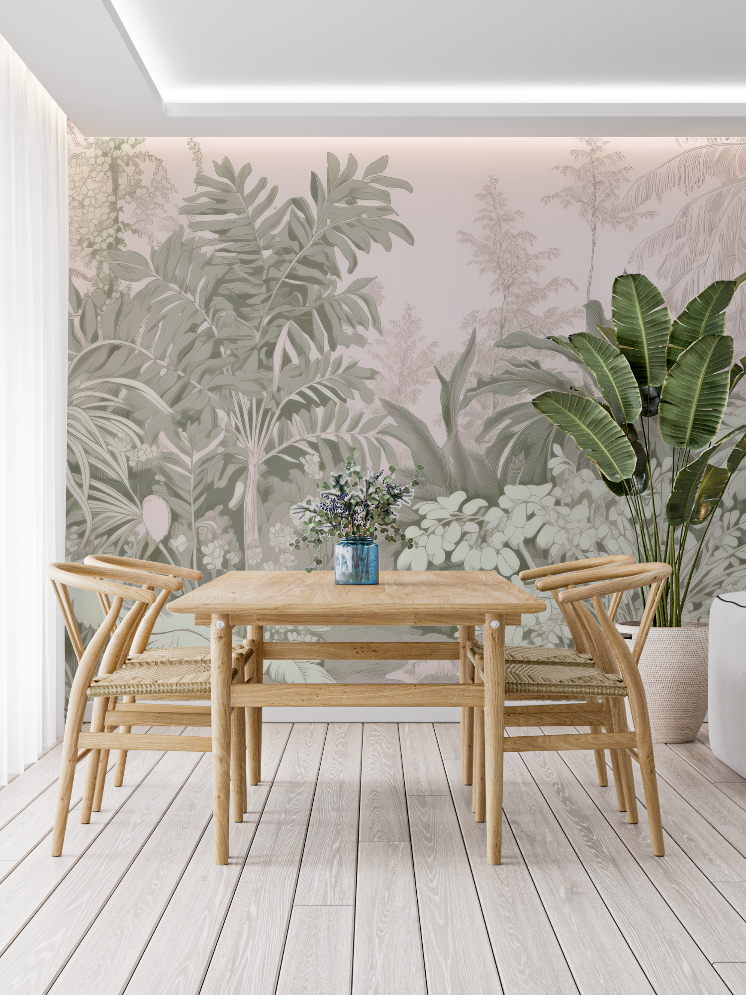 Papier Peint Toile De Jouy Jungle Rose - tapisserie