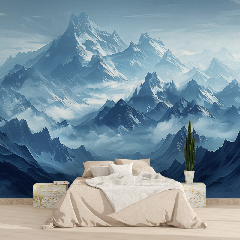Papier peint panoramique montagne bleu tapisserie 2025