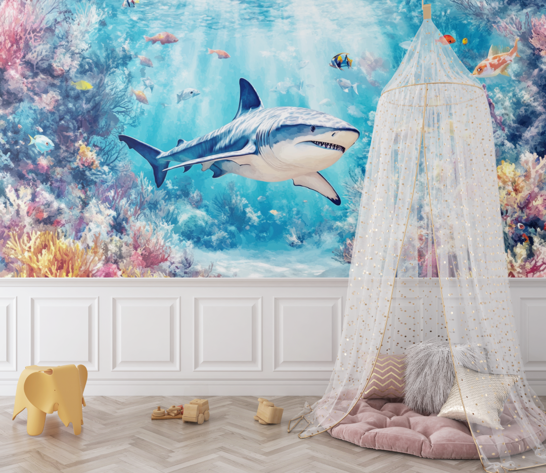 Papier peint marin panoramique requin bebe