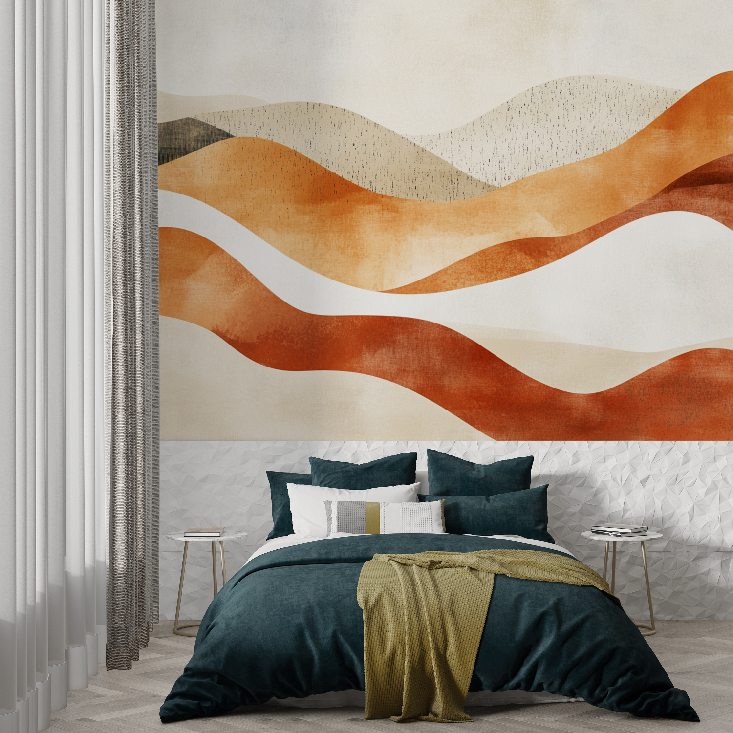 Papier peint terracotta panoramique abstrait trompe loeil