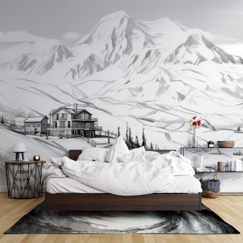Papier peint noir et blanc chalet dessin leroy merlin mur