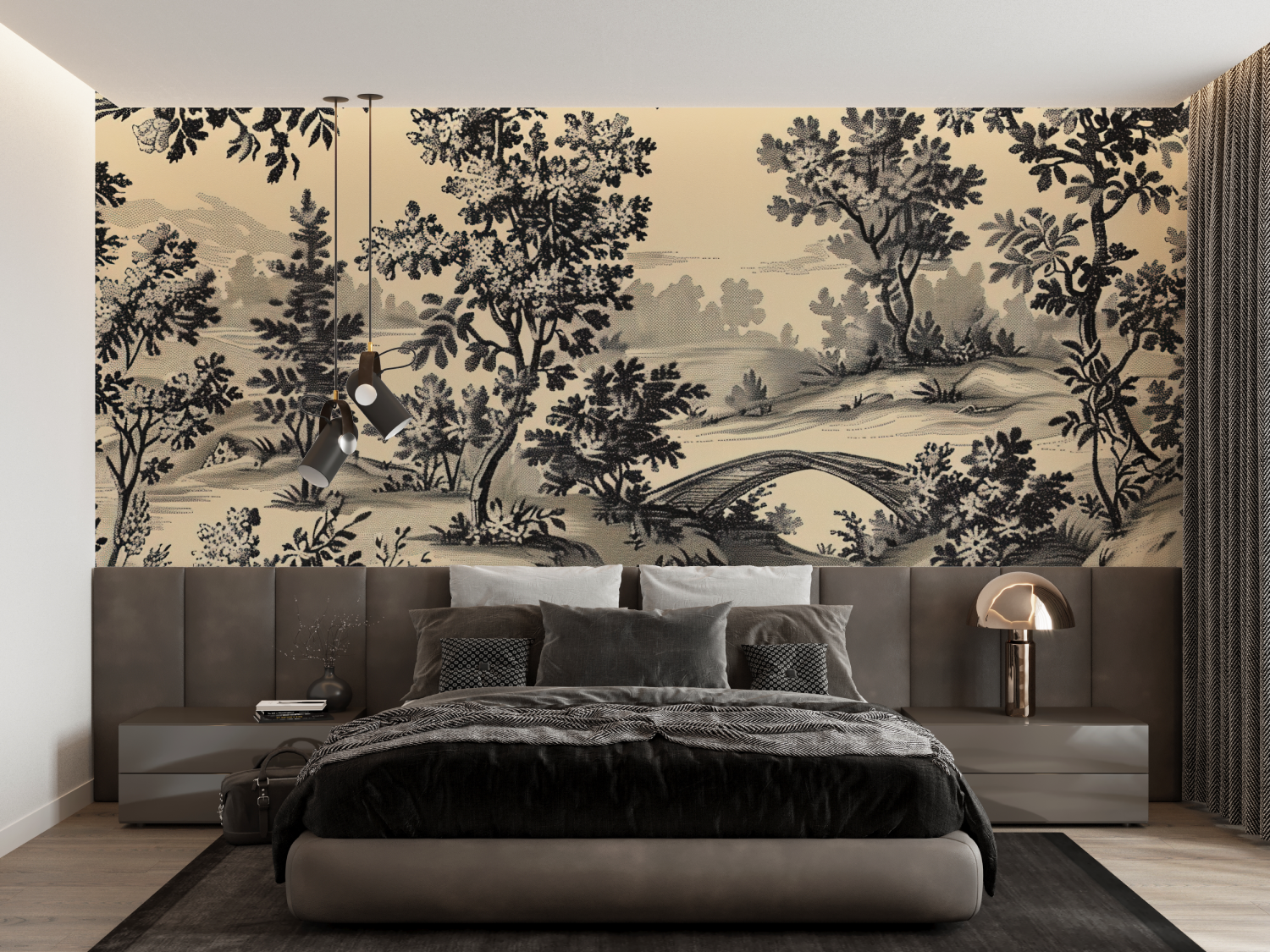 Papier Peint Toile De Jouy Pont Noir - francais