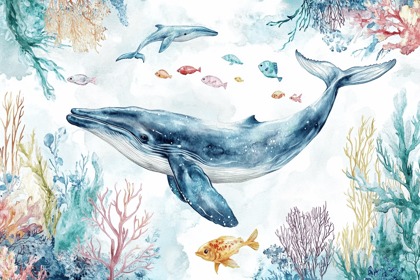Papier Peint Marin Baleine et Fond de Mer