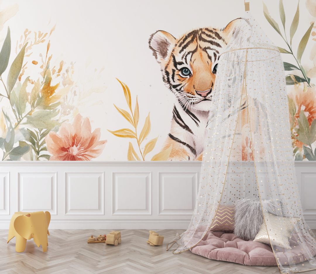 Papier peint tigre et motifs nordiques bebe