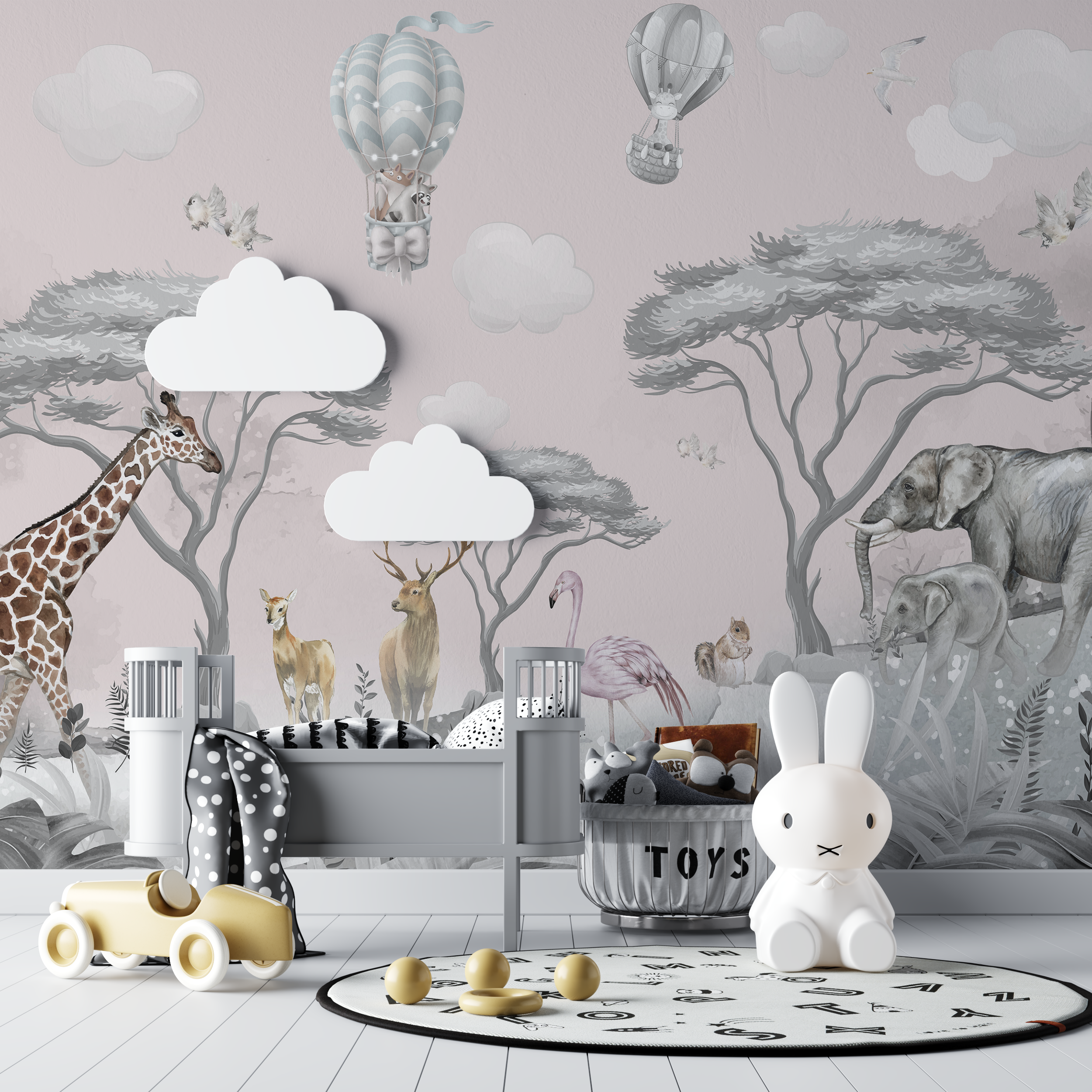Papier peint lion savane rose bebe tipi