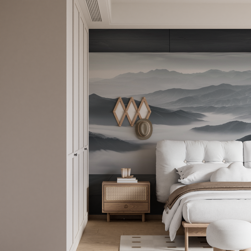 Papier peint panorama nature noir et blanc mural