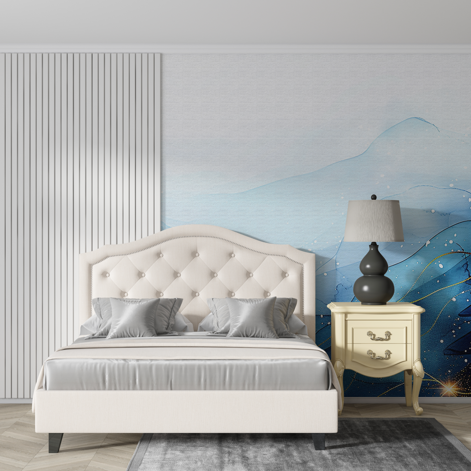 Papier peint aquarelle bleu doree design