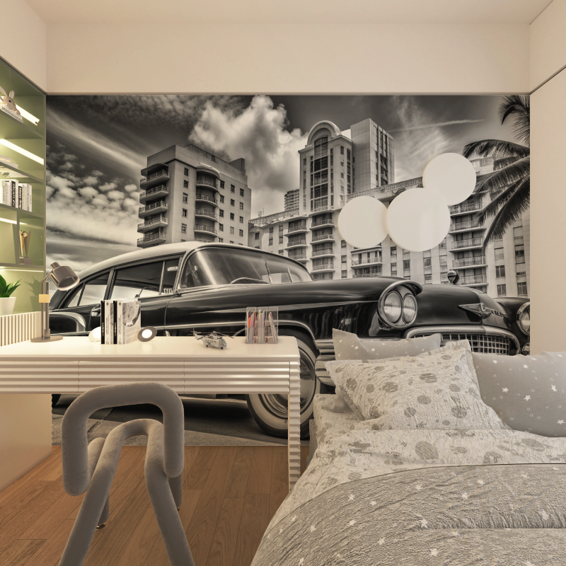 Papier peint noir et blanc voit...intage chambre adolescents