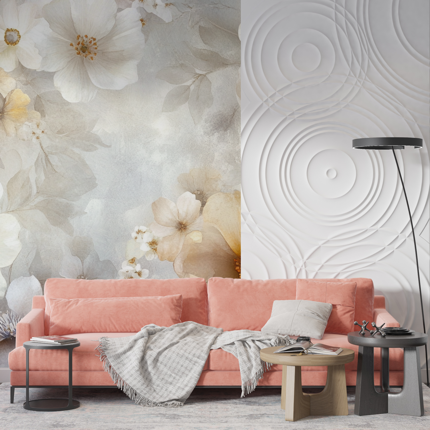 Papier peint aquarelle fleurs elegantes et delicates mur