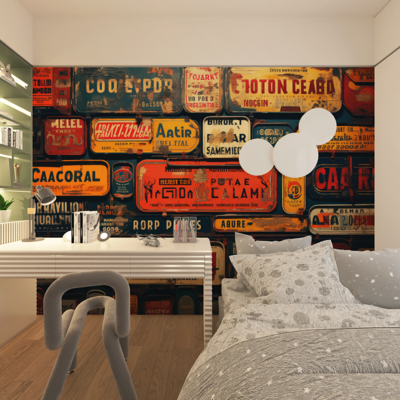 Papier peint plaque de voitures vintage chambre adolescents