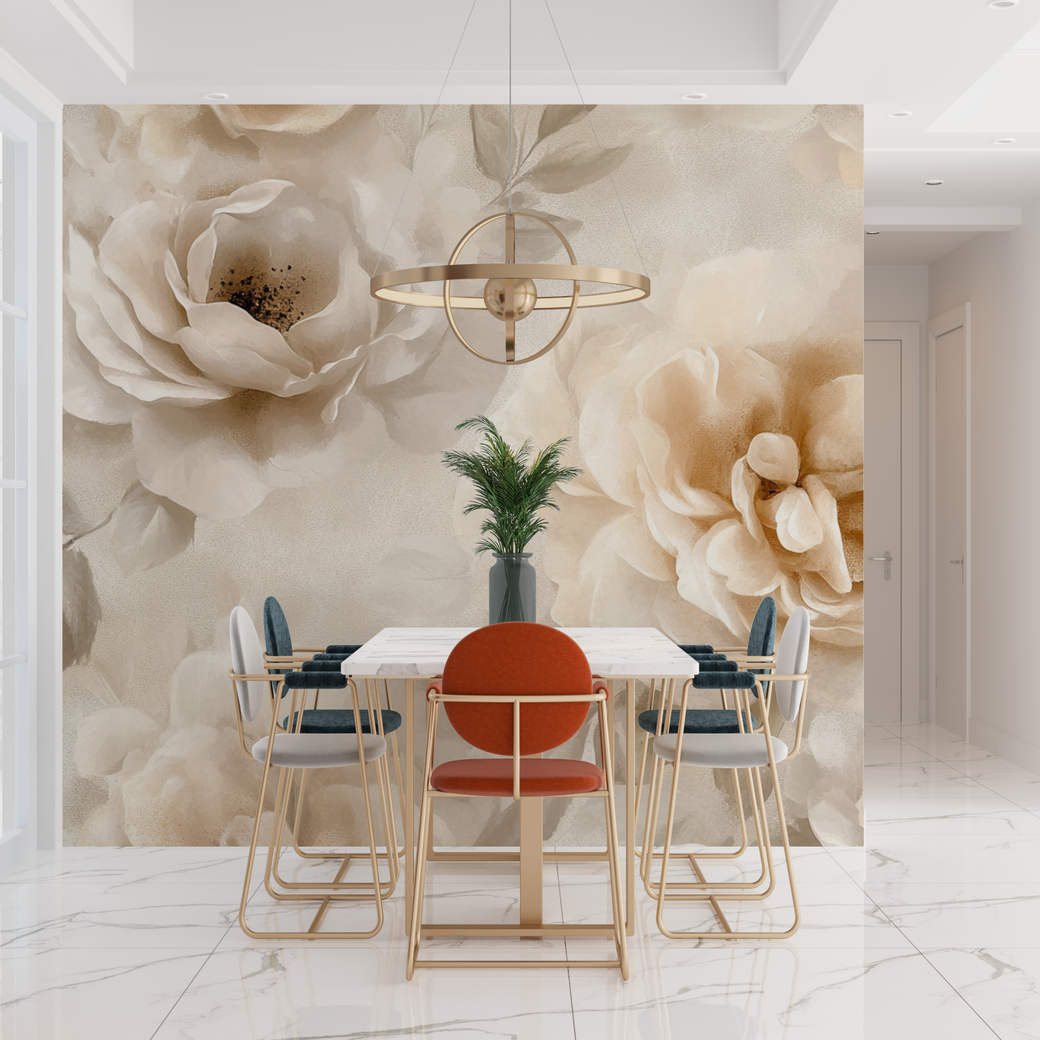 Papier peint aquarelle fleurs douces beige tendances