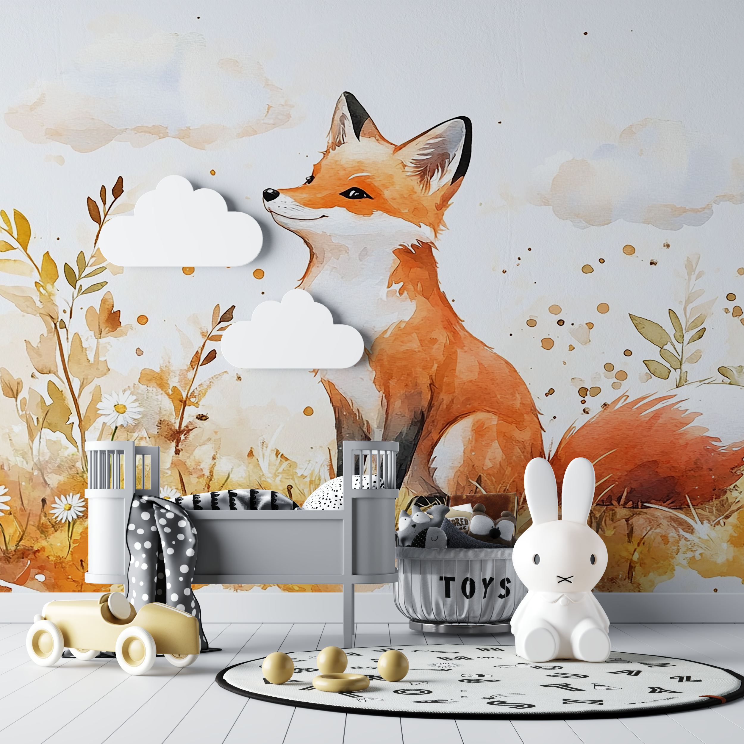 Papier peint renard bebe aquarelle bebe tipi