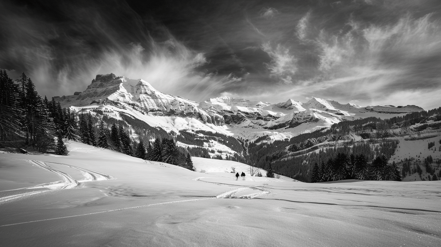 Papier Peint Panoramique Montagnes Noir Et Blanc