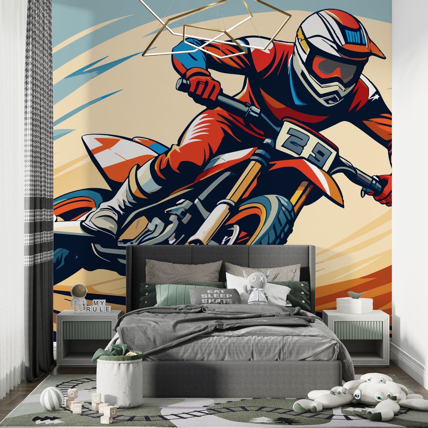 Papier peint dessin moto chambre de garcon