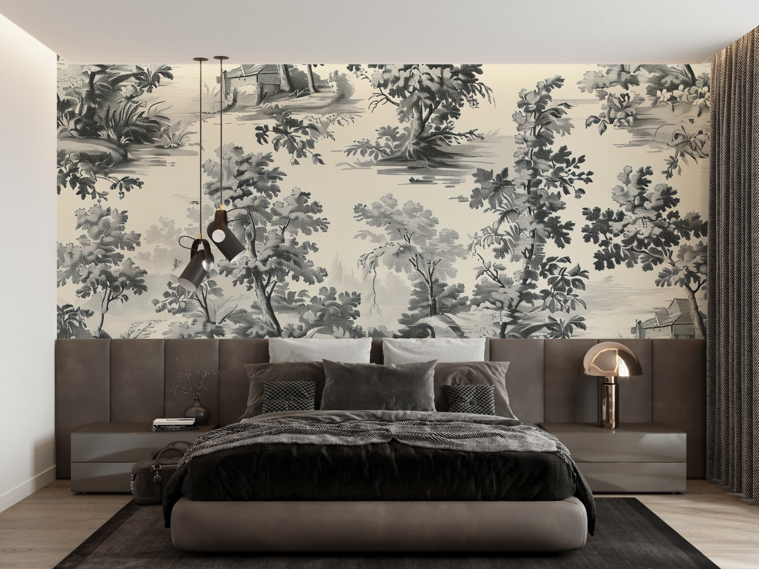 Papier Peint Toile De Jouy Arbuste - panoramique tendance