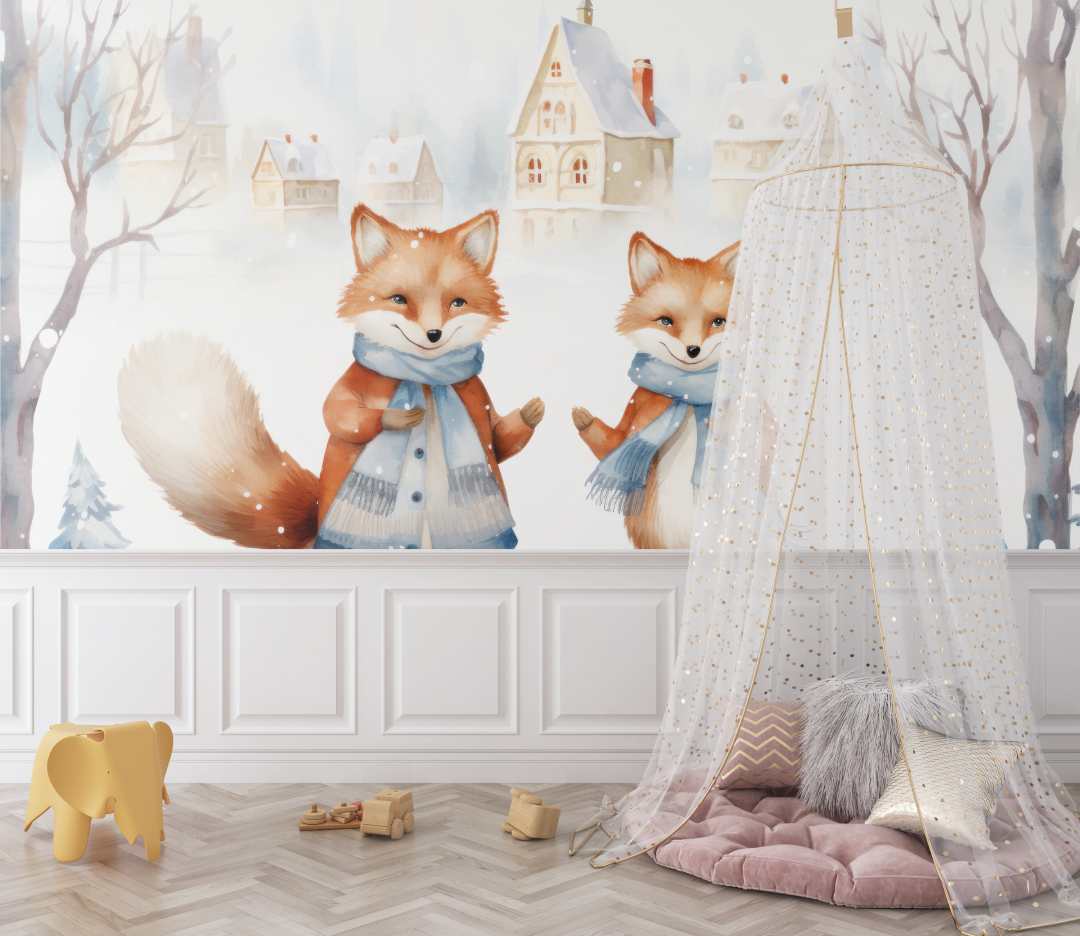 Papier peint chambre bebe renards bebe
